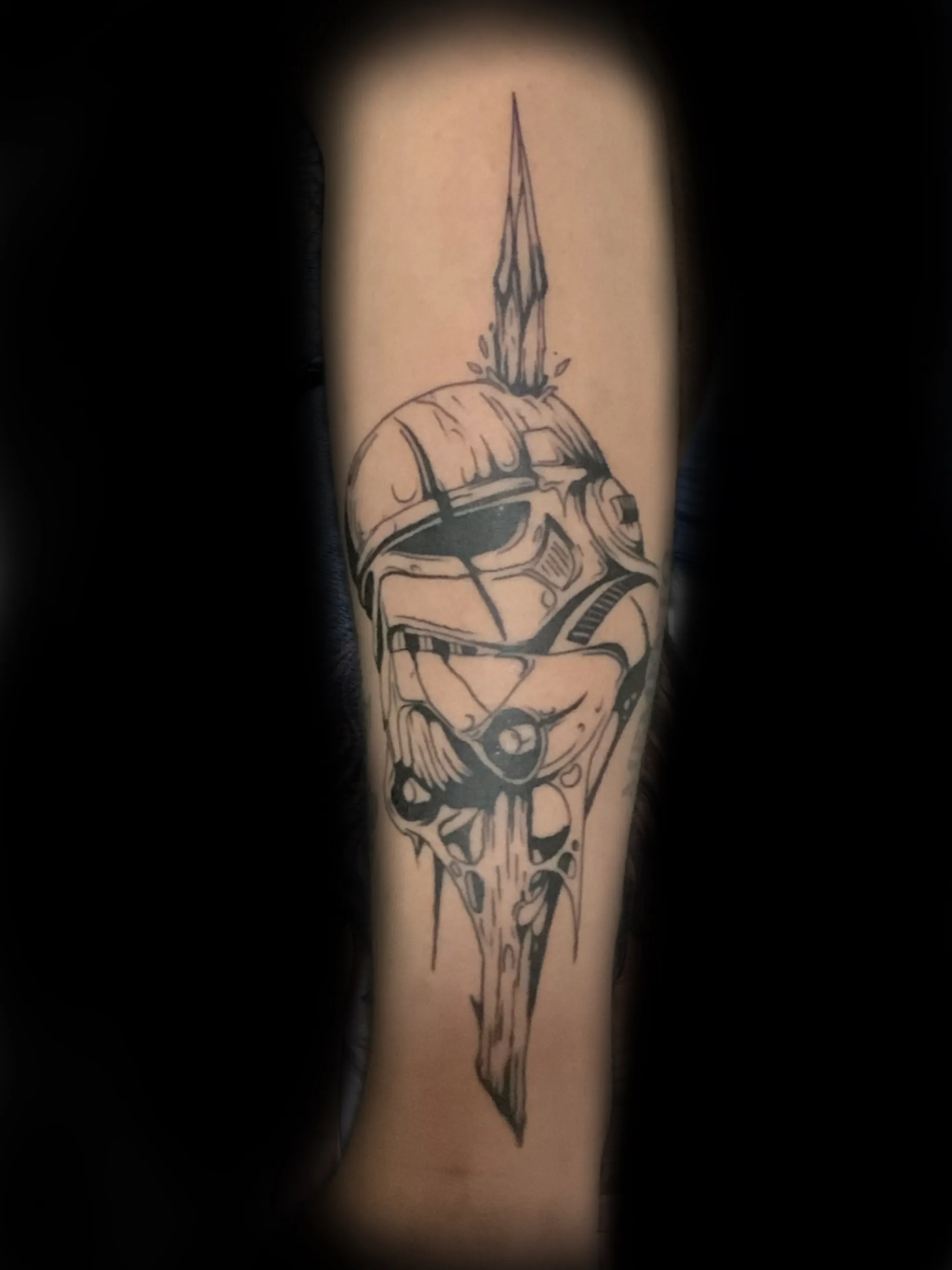 Blackwork dotwork Stormtrooper skull tattoo